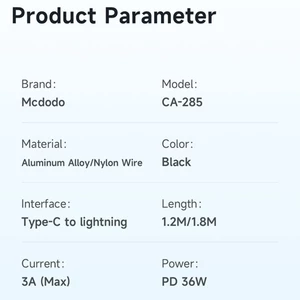 کابل تبدیل فست شارژ تایپ سی به لایتنینگ مک دودو