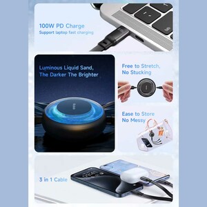 خرید کابل شارژ چند منظوره تایپ سی به تایپ‌سی 100 وات، لایتنینگ 36 وات و میکرو یو‌اس‌بی 10 وات 1.2 متری مک‌دودو