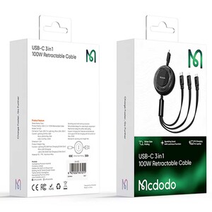 کابل شارژ سه سر تایپ سی به تایپ‌سی 100 وات، لایتنینگ 36 وات و میکرو یو‌اس‌بی 10 وات 1.2 متری مک‌دودو