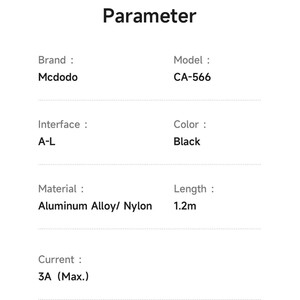 کابل فست شارژ یو اس بی به لایتنینگ 3 آمپر 1.2 متری مک‌دودو