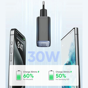 خرید آداپتور تایپ سی و یو اس بی فست شارژ 30 وات مک دودو