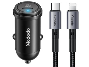 شارژر فندکی تایپ سی 30 وات همراه با کابل لایتنینگ مک دودو Mcdodo CC-7492 PD30W USB-C Fast Car Charger