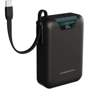 پاوربانک 20000 تایپ‌سی و USB-A توان 22.5 وات پاورولوژی Powerology PPBM102BK با کابل تایپ‌سی متصل و نمایشگر دیجیتالی