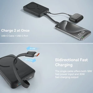 شارژر همراه بی سیم مگ سیف فست شارژ بیسوس با کابل متصل تایپ سی