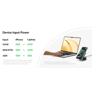 فروش شارژر بی‌سیم مگنتی تاشو رومیزی 15وات و پایه نگهدارنده موبایل بیسوس با کابل تایپ سی جمع شونده