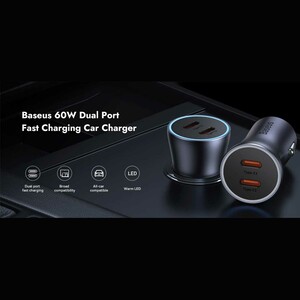 بهترین شارژر فندکی فست شارژ ماشین تایپ‌سی 60 وات بیسوس