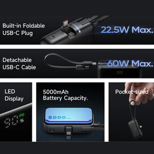 قیمت پاوربانک 5000 با کابل و پورت  تایپ سی مک دودو