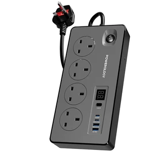 چند راهی 4 سوکت 2990 وات، 2 یو‌اس‌بی 18 وات و 2 تایپ‌سی 20 وات پاورولوژی Powerology PWCUQC045BK