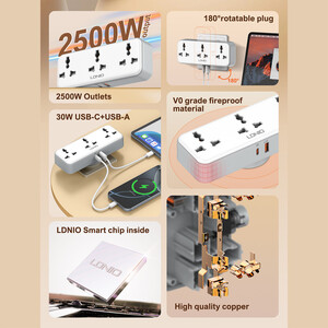فروش چند راهی برق 3 سوکت، یک یو اس بی و  یک تایپ سی الدینیو