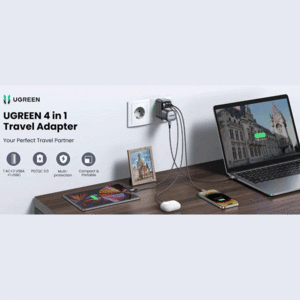 فروش چندراهی برق و شارژر دیواری جهانی یک سوکت،یک تایپ‌سی و دو یو‌اس‌بی 30 وات یوگرین