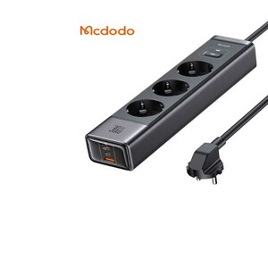 چندراهی برق 2500 وات سه سوکت، یک یو اس بی و دو تایپ سی 30 وات شارژ سریع رومیزی مک دودو CH-062