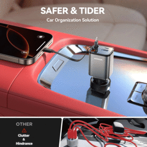 قیمت شارژر فندکی فست شارژ 50 وات با کابل جمع شونده جویروم