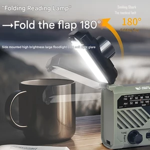 خرید چراغ قوه شارژی و لامپ کمپینگ خورشیدی ضدآب چندمنظوره اسمایلینگ شارک با رادیو، پاوربانک و ژنراتور دستی