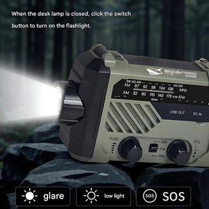 لامپ اضطراری کمپینگ خورشیدی ضدآب چندمنظوره اسمایلینگ شارک با رادیو، پاوربانک و ژنراتور دستی