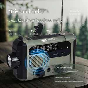 کیفیت چراغ قوه شارژی و لامپ کمپینگ خورشیدی ضدآب چندمنظوره اسمایلینگ شارک با رادیو، پاوربانک و ژنراتور دستی