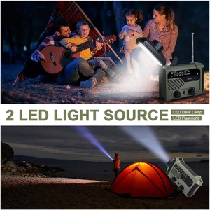 چراغ قوه شارژی و لامپ کمپینگ خورشیدی ضدآب چندمنظوره اسمایلینگ شارک با رادیو، پاوربانک و ژنراتور دستی