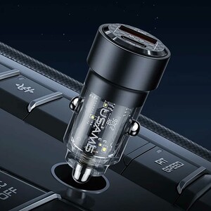 خرید شارژر فندکی فست شارژ ماشین تایپ سی 60 وات طرح شفاف یوسامز