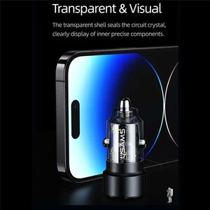 بهترین شارژر فندکی فست شارژ ماشین تایپ سی 60 وات طرح شفاف یوسامز