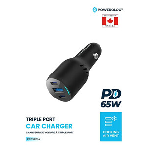 قیمت شارژر فندکی فست شارژ ماشین تایپ سی و یو اس بی 85 وات پاورولوژی