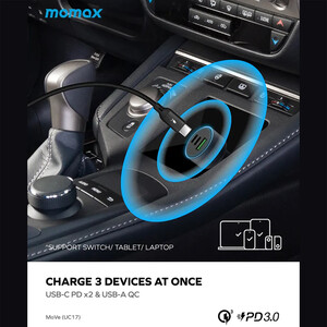 خرید شارژر فندکی 3 پورت 100 وات مومکس مدل MOMAX MOVE 100W UC17