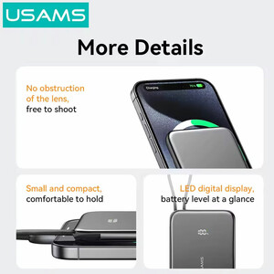 خرید پاوربانک مغناطیسی با کابل Type-C یوسامز