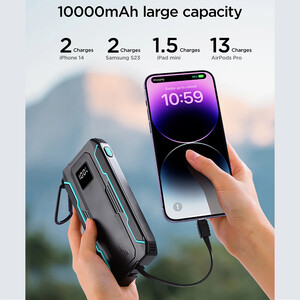 بهترین پاور بانک 22.5 وات 10000 با کابل متصل تایپ سی و لایتنیگ جویروم