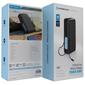 پاوربانک خورشیدی 27000 میلی‌آمپرساعت، تایپ‌سی و یواس‌بی، چراغ قوه پاورولوژی  PP077 PPBCHA77 همراه با کابل تایپ‌سی متصل