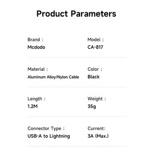 کابل فست‌شارژ USB به لایتنینگ 3 آمپر 1.2 متری مک‌دودو