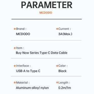 کابل شارژ سریع یو‌اس‌بی QC 4.0 به تایپ‌سی 3 آمپر 20 سانتی‌متری مک‌دودو
