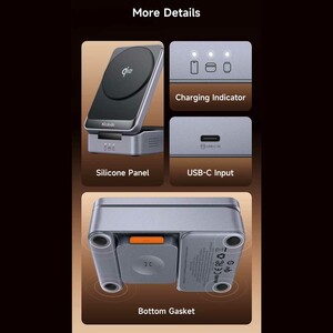 فروش استند و شارژر بی سیم آیفون سری 12 و بالاتر 15 وات چهار کاره رومیزی تاشو مک‌دودو