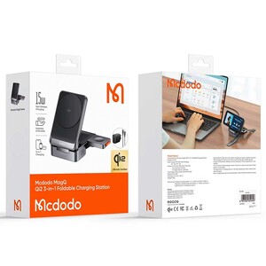 استند و شارژر بی سیم آیفون سری 12 و بالاتر 15 وات چهار کاره رومیزی تاشو مک‌دودو