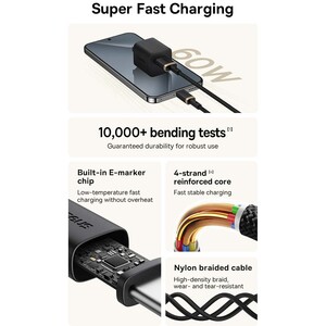 کابل یواس‌بی به تایپ سی 60 وات 2 متر بیسوس