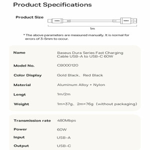 مشخصات کابل تایپ سی  بیسوس  CB000120