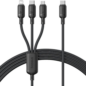 کابل شارژ چندکاره سه سر تایپ‌سی به تایپ سی، لایتنینگ و میکرو یو‌اس‌بی 100 وات 5 آمپر 1.5 متری بیسوس CB000166