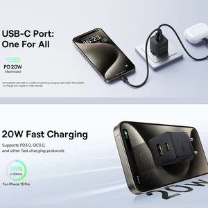 ارزان شارژر دیواری فست شارژ تایپ‌سی و یو‌اس‌بی 20 وات بیسوس