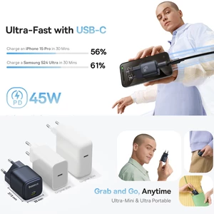 خرید شارژر دیواری تایپ سی 45 وات بیسوس