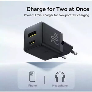 قیمت  شارژر دیواری فست تایپ‌سی و یو اس بی 20 وات بیسوس با کابل دو سر تایپ سی