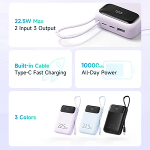 پاوربانک 10000 تایپ‌سی و یو اس بی توان 22.5 وات مک‌دودو با کابل تایپ‌سی متصل و نمایشگر دیجیتالی