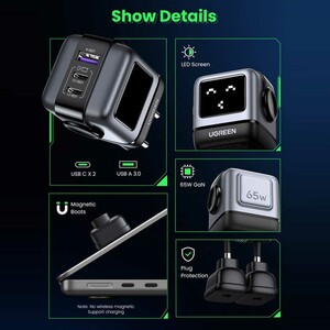 شارژر دیواری USB و تایپ‌سی 65 وات گرین