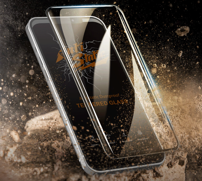 گلس آنتی استاتیک شفاف کنار موبایل