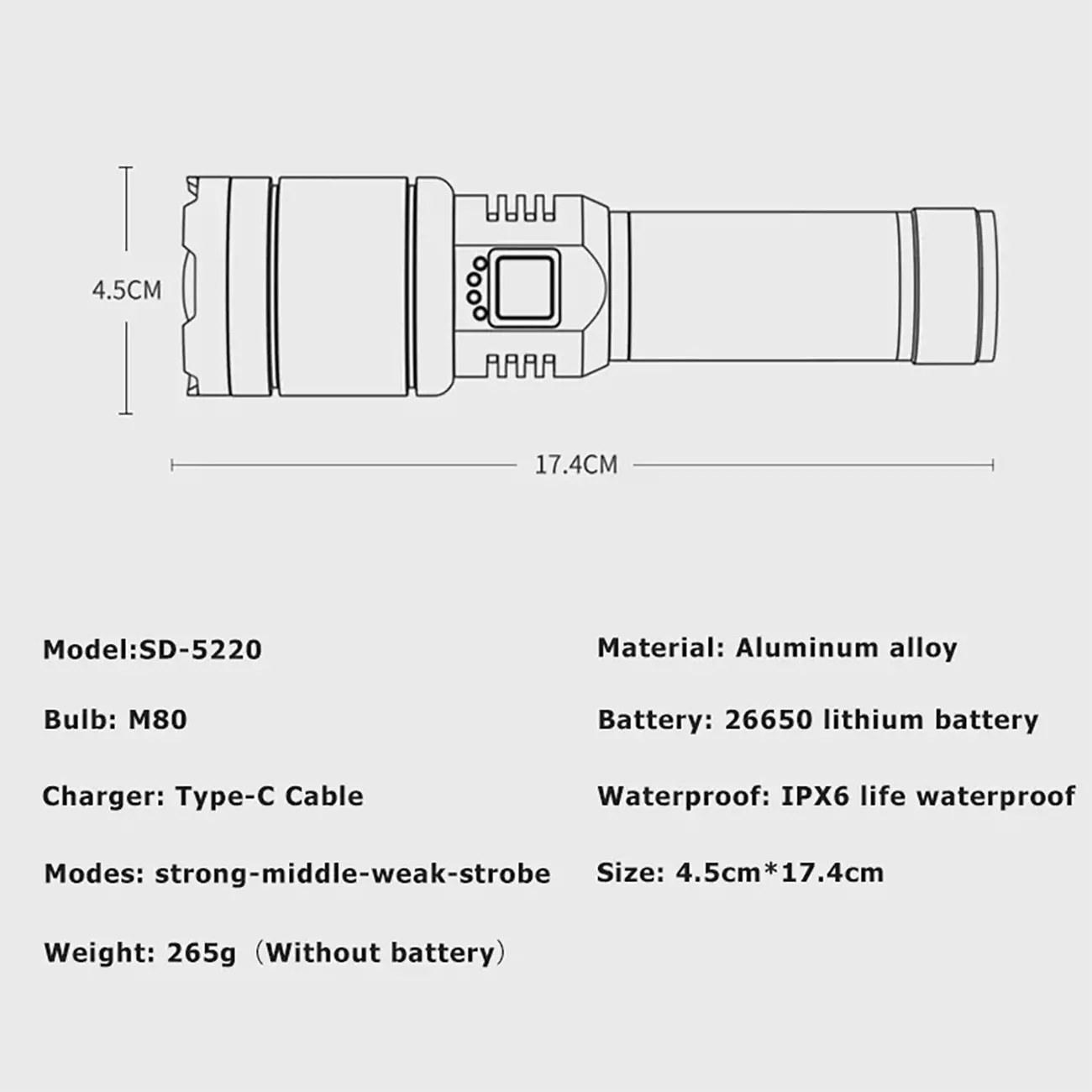 چراغ قوه لیزری و پاوربانک ضد آب اسمایلینگ شارک SD-5220-M80