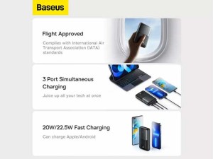 پاور بانک شارژ سریع 22.5 وات به همراه 30 سانتی‌متری بیسوس Baseus Bipow Pro Digital Display Power Bank 20000mAh PPBD030001