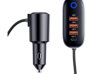 شارژر فندکی یو اس بی و تایپ سی فست شارژ یوسامز USAMS US-CC161 156W 4 USB Ports Extension Fast Car Charger