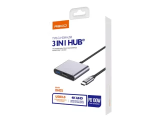 هاب تایپ سی 3 کاره رسی Recci RH05 Type-C To Type-C/USB3.0/HDMI 3-In-1 Hub