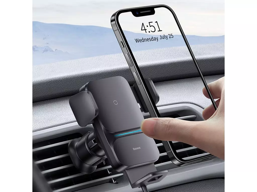 پایه نگهدارنده و شارژر وایرلس موبایل خودرو بیسوس Baseus Wisdom 15W Wireless Charger Air Vent Car Mount Holder