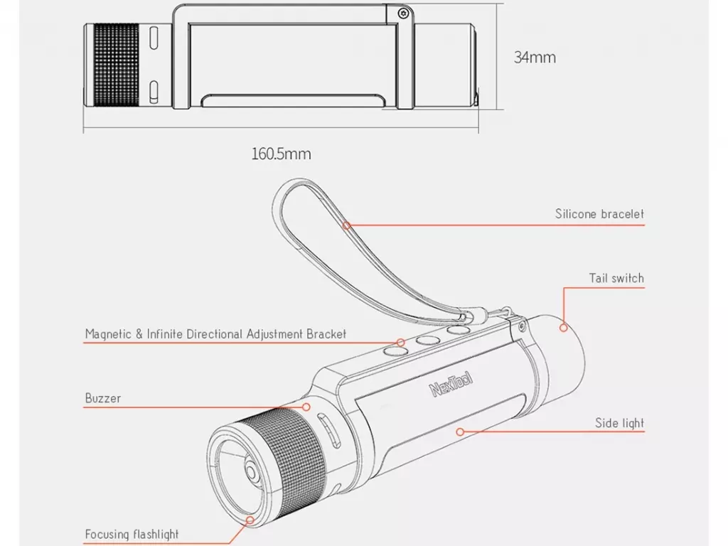 چراغ قوه و پاوربانک 6 کاره شیائومی Xiaomi NE20030 NexTool Outdoor 6 in 1 Thunder Flashlight