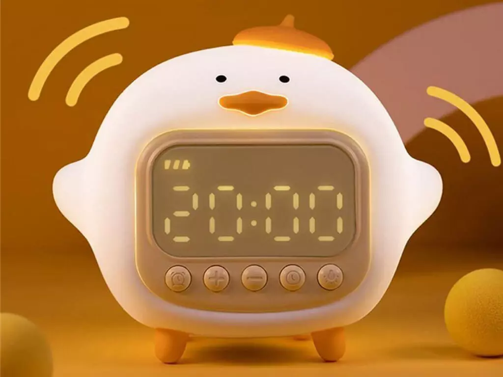 چراغ خواب سیلیکونی و ساعت زنگ‌دار دیجیتالی فانتزی رومیزی C15 Cartoon Duck Alarm Clock Silicone Night Light