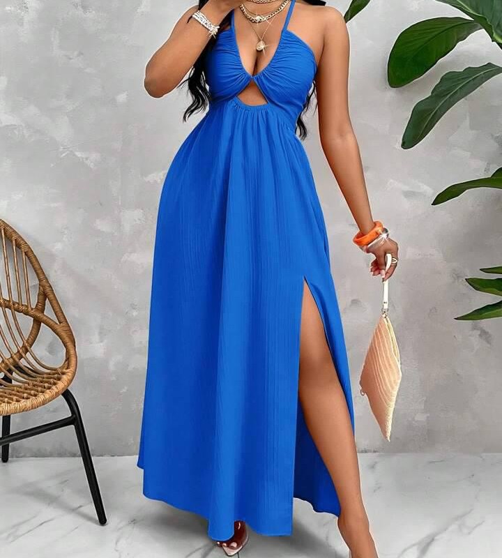 پیراهن ماکسی یقه هالتری برش‌دار – برند SHEIN