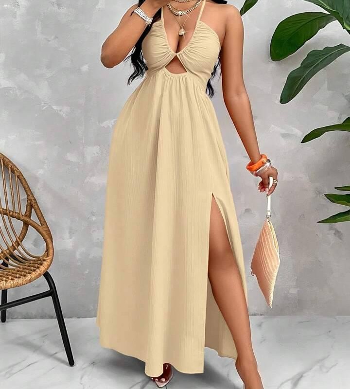 پیراهن ماکسی یقه هالتری برش‌دار – برند SHEIN