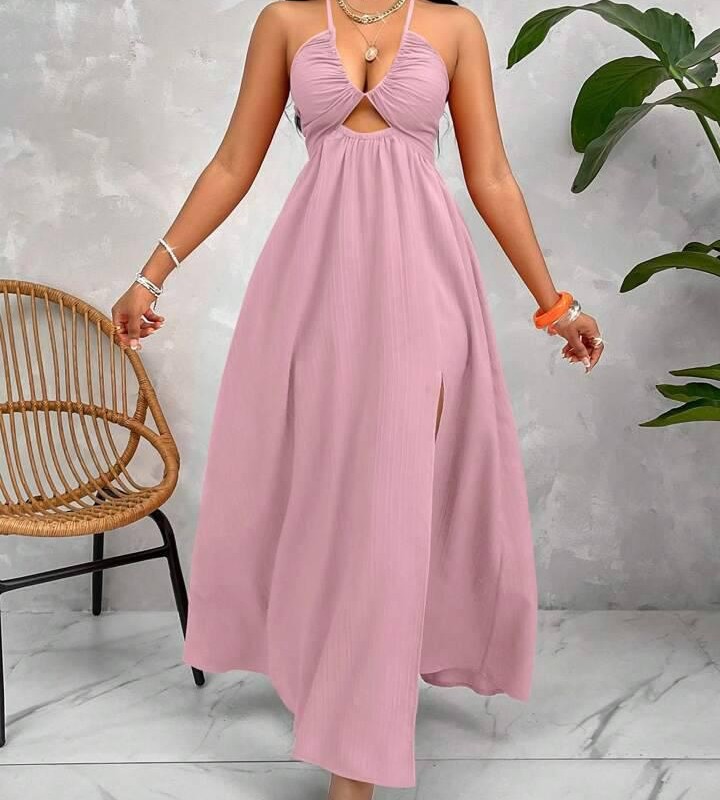 پیراهن ماکسی یقه هالتری برش‌دار – برند SHEIN